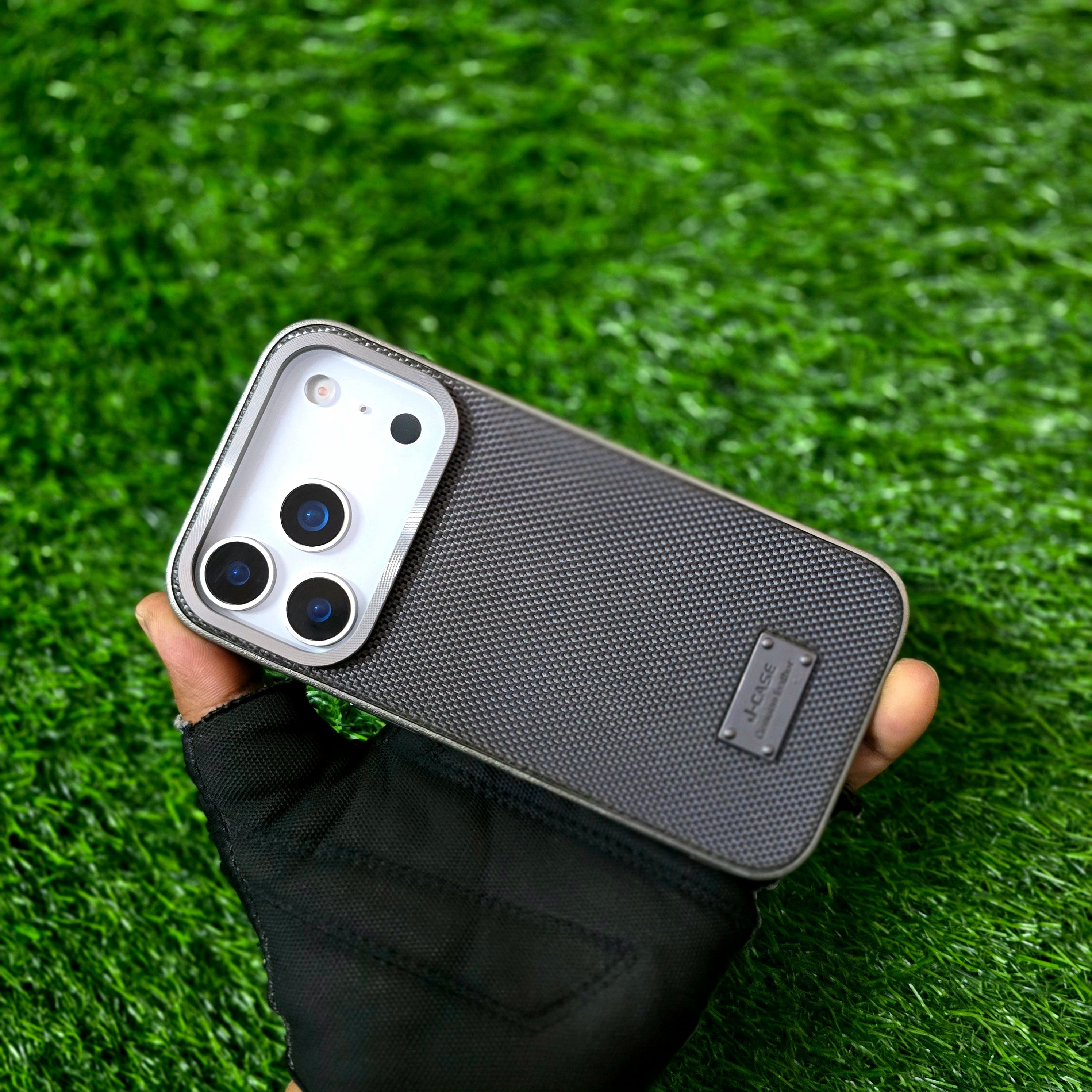 iPhone 17 Pro Max Leather Cover, J-Series Dotted Vegan Slim Leather Case - Grey