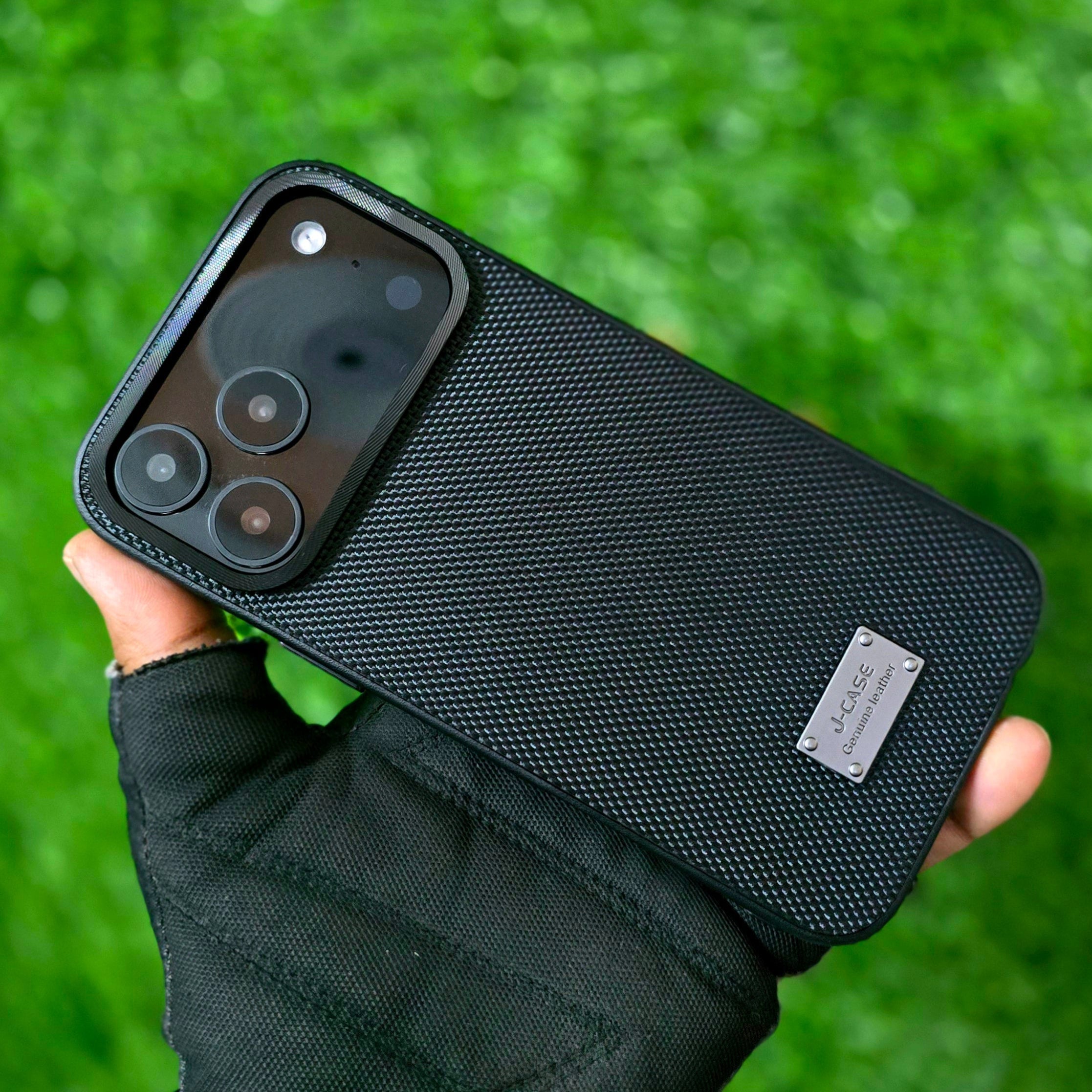 iPhone 17 Pro Leather Cover, J-Series Dotted Vegan Slim Leather Case - Black