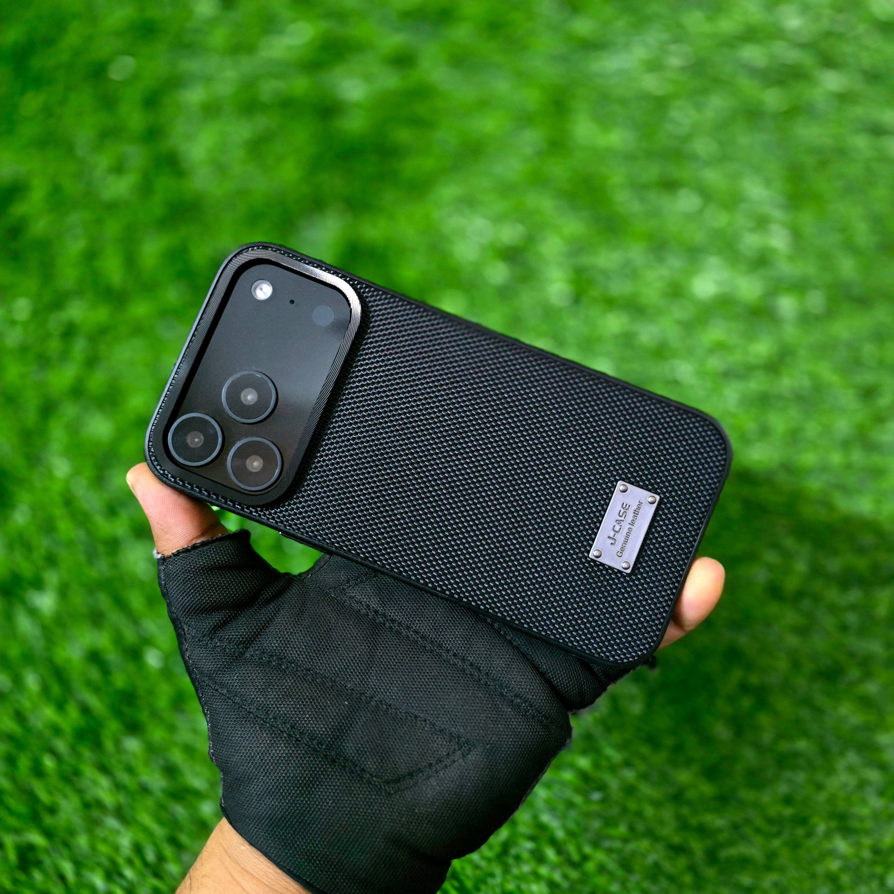 iPhone 17 Pro Leather Cover, J-Series Dotted Vegan Slim Leather Case - Black