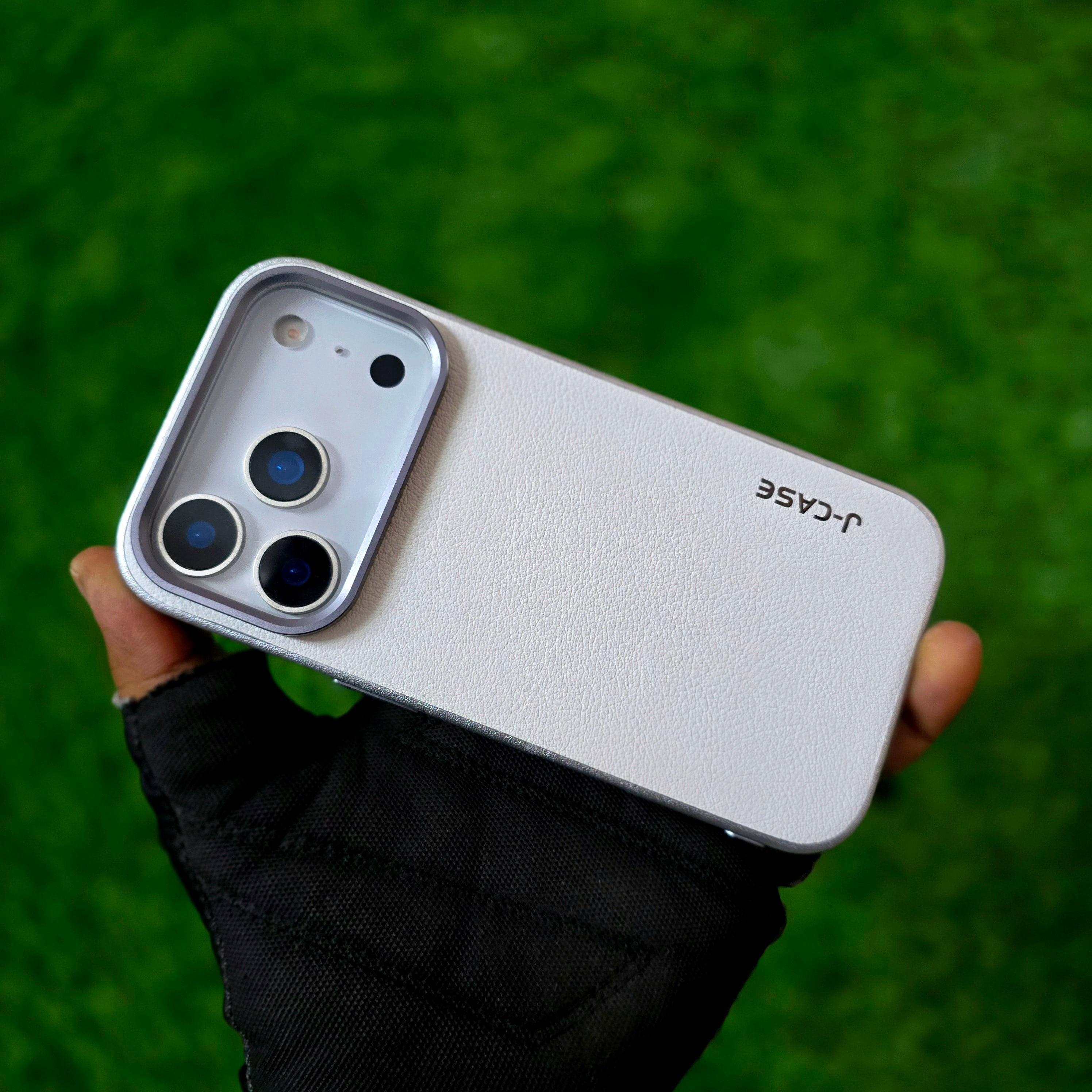 iPhone 17 Pro Max Leather Cover, J-Series Genuine Leather Case - White