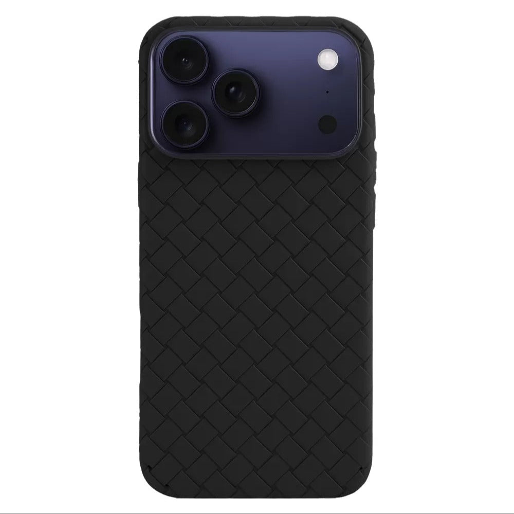 iPhone 17 Pro Luxury Weave Breathable Cooling Matte Soft Silicon Grid Case - Black