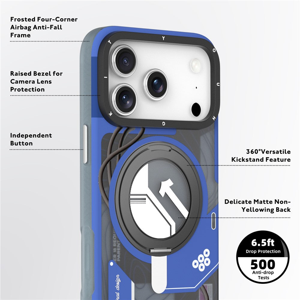 iPhone 17 Pro Youngkit Cover, Starship Series 360° Rotation Ring Stand with Magsafe - Blue