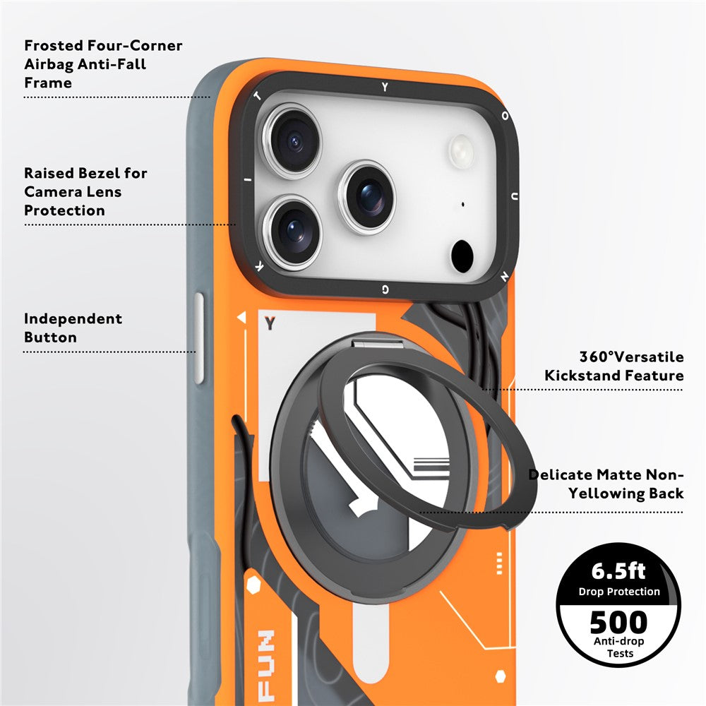 iPhone 17 Pro Youngkit Cover, Starship Series 360° Rotation Ring Stand with Magsafe - Orange