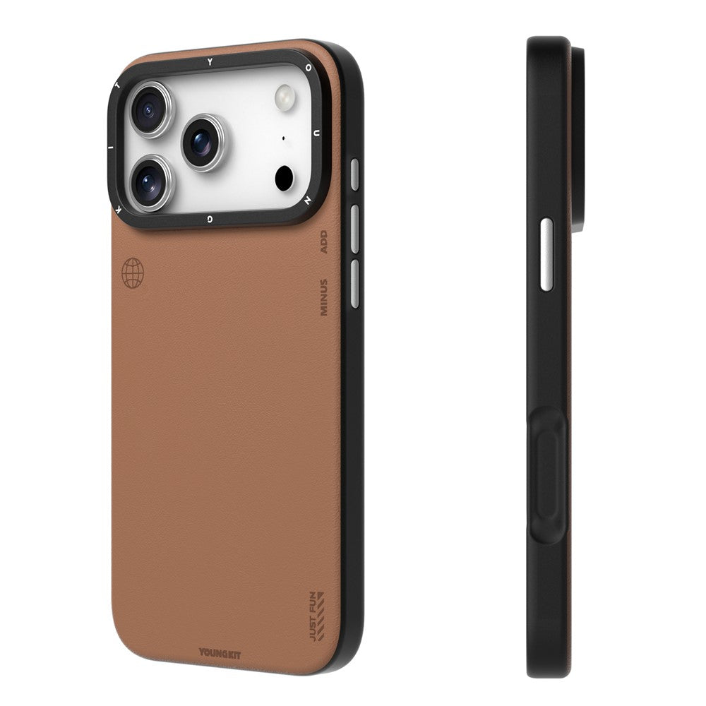 iPhone 17 Pro Leather Case, YOUNGKIT Matte Finish Leather Cover with Magsafe - Brown
