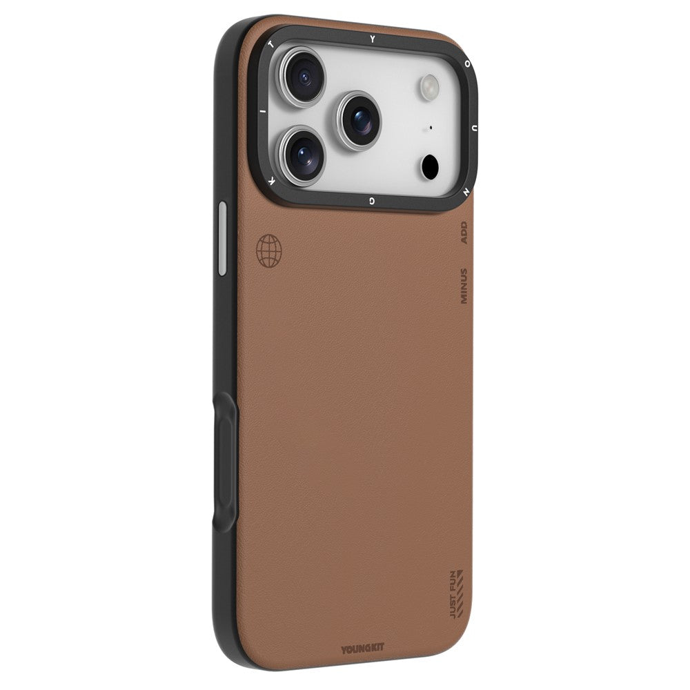 iPhone 17 Pro Max Leather Case, YOUNGKIT Matte Finish Leather Cover with Magsafe - Brown