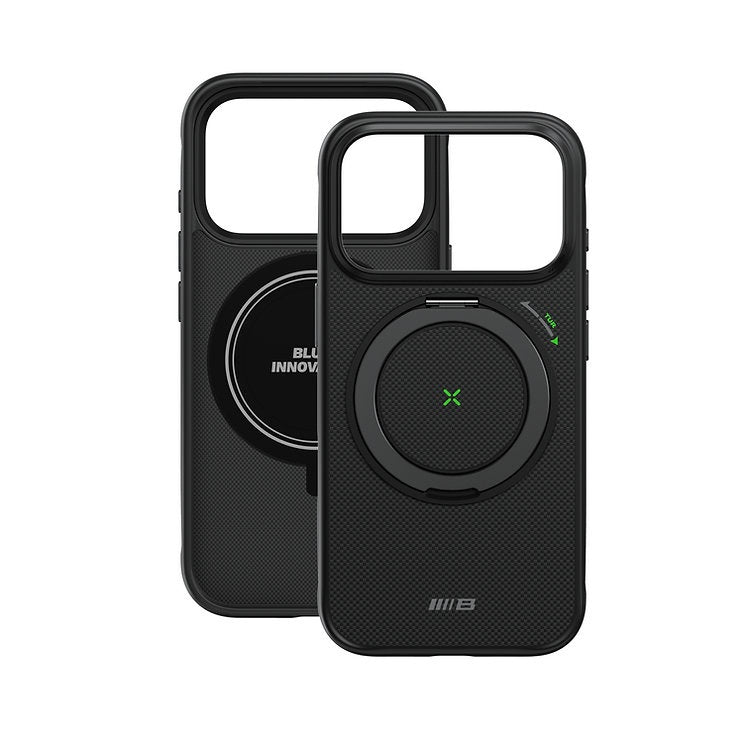 iPhone 17 Pro Max Armor Aramid Fiber Magnetic Case 360° Rotatable Stand with Magsafe - Black