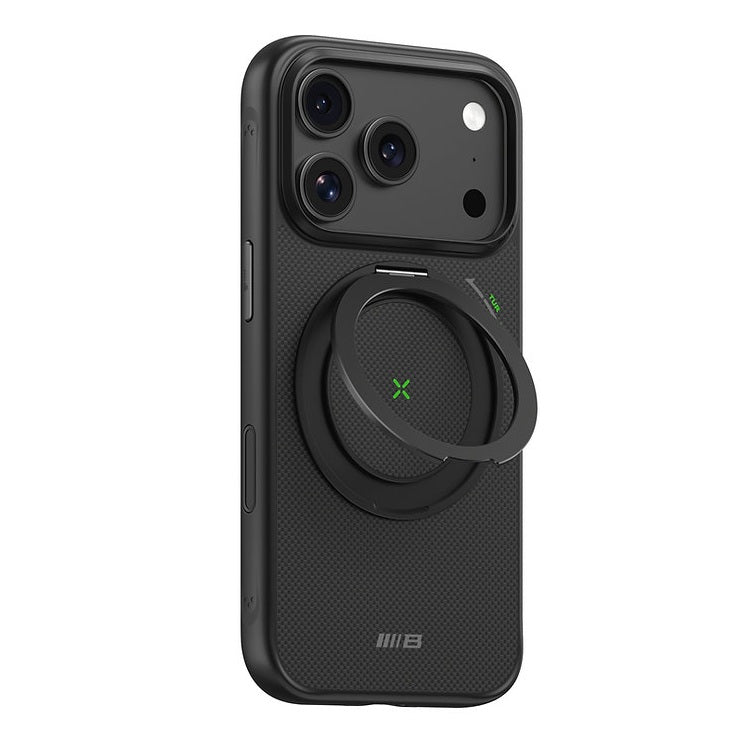 iPhone 17 Pro Max Armor Aramid Fiber Magnetic Case 360° Rotatable Stand with Magsafe - Black