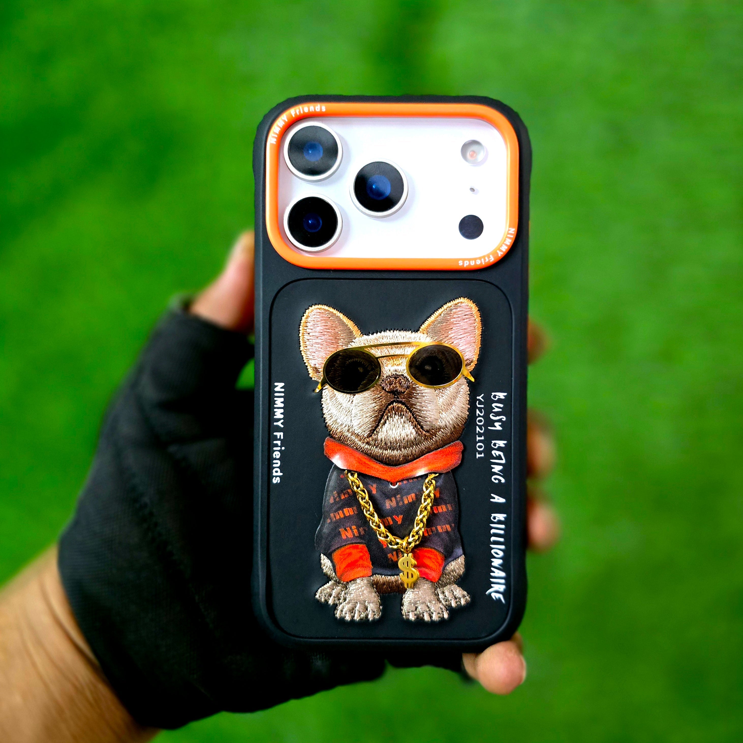 iPhone 17 Pro Nimmy Case, Swag Dog 3D Embroidery Swag Dog Real Chain Case - Black