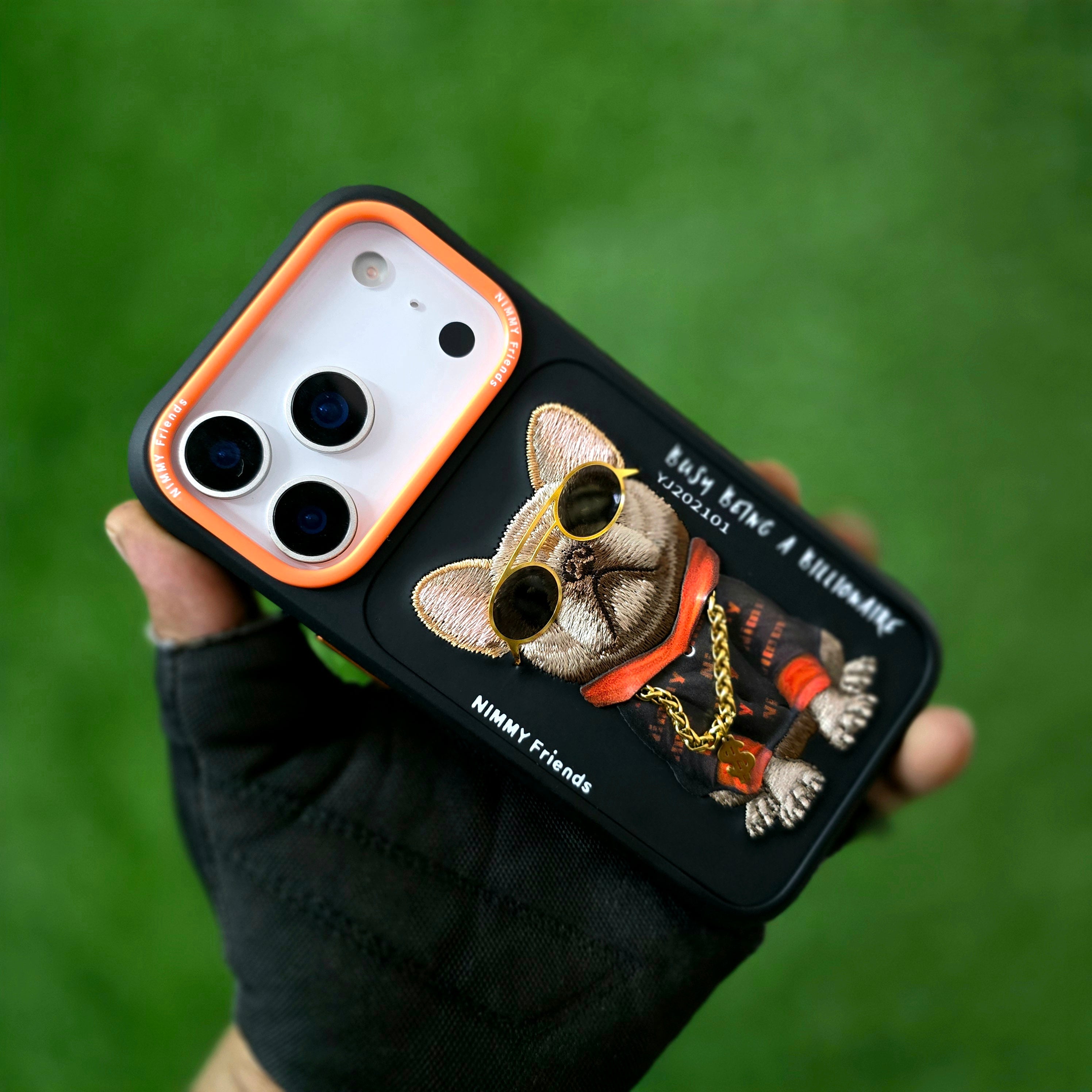 iPhone 17 Pro Max Nimmy Case, Swag Dog 3D Embroidery Swag Dog Real Chain Case - Black