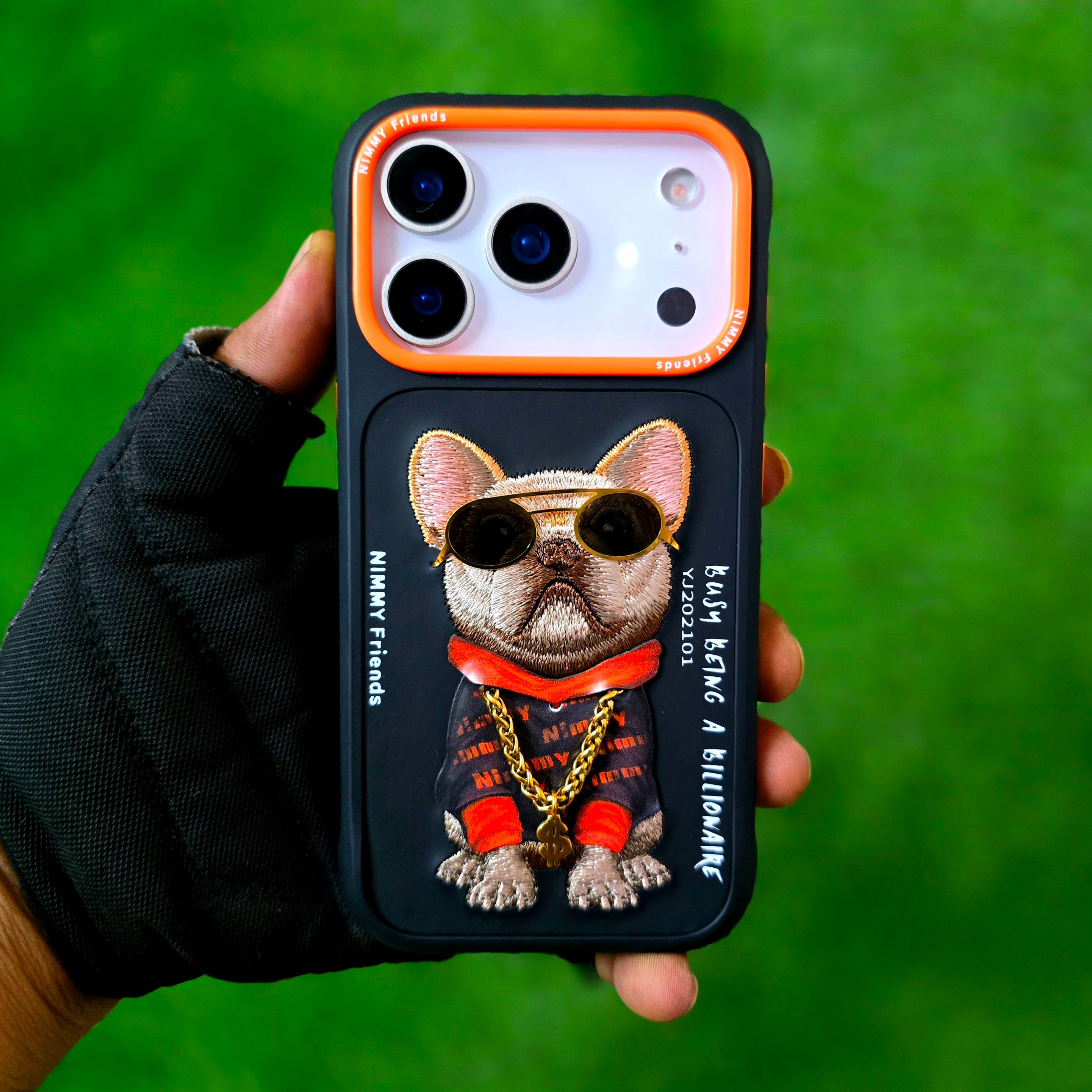 iPhone 17 Pro Nimmy Case, Swag Dog 3D Embroidery Swag Dog Real Chain Case - Black