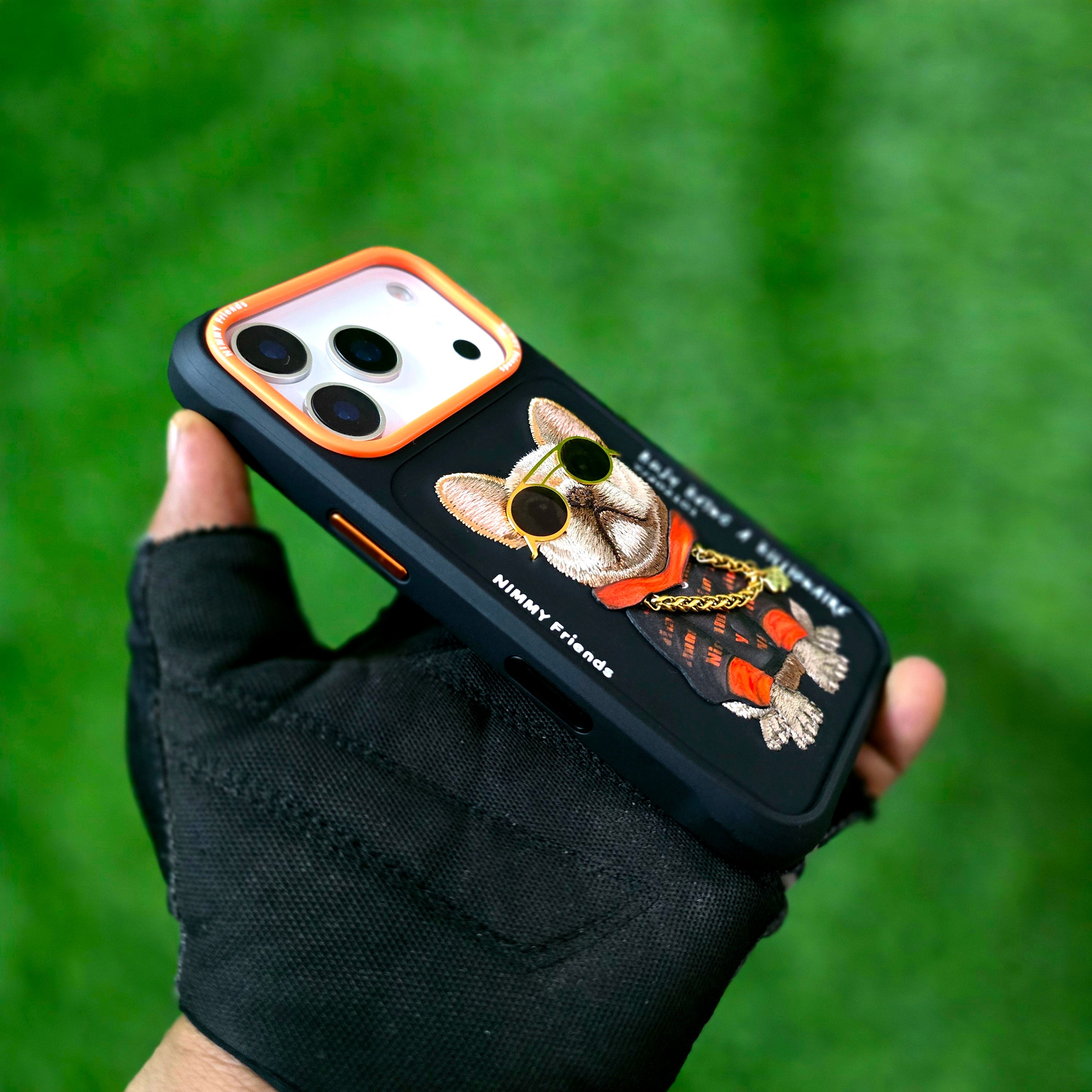 iPhone 17 Pro Max Nimmy Case, Swag Dog 3D Embroidery Swag Dog Real Chain Case - Black