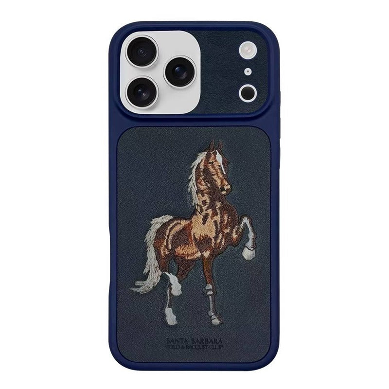 iPhone 17 Pro Genuine Leather Original Santa Barbara Polo Club Boris Series Back Cover - Blue