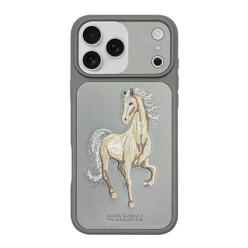 iPhone 17 Pro Genuine Leather Original Santa Barbara Polo Club Boris Series Back Cover - Grey
