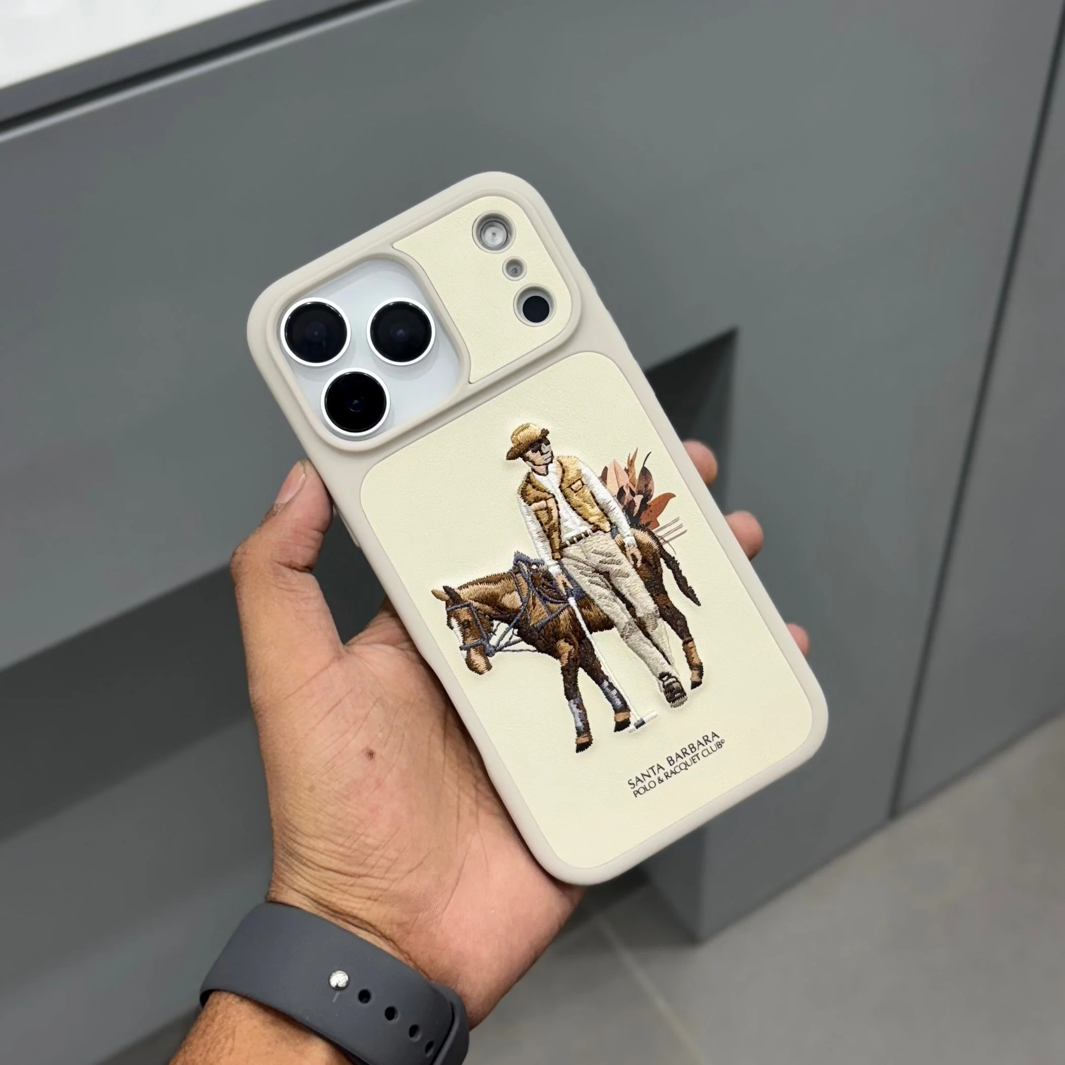 iPhone 17 Pro Genuine Leather Original Santa Barbara Polo Club Cedric Series Back Cover - Beige