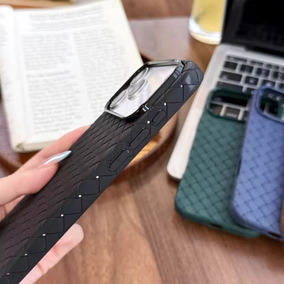 iPhone 17 Pro Max Luxury Weave Breathable Cooling Matte Soft Silicon Grid Case - Blue