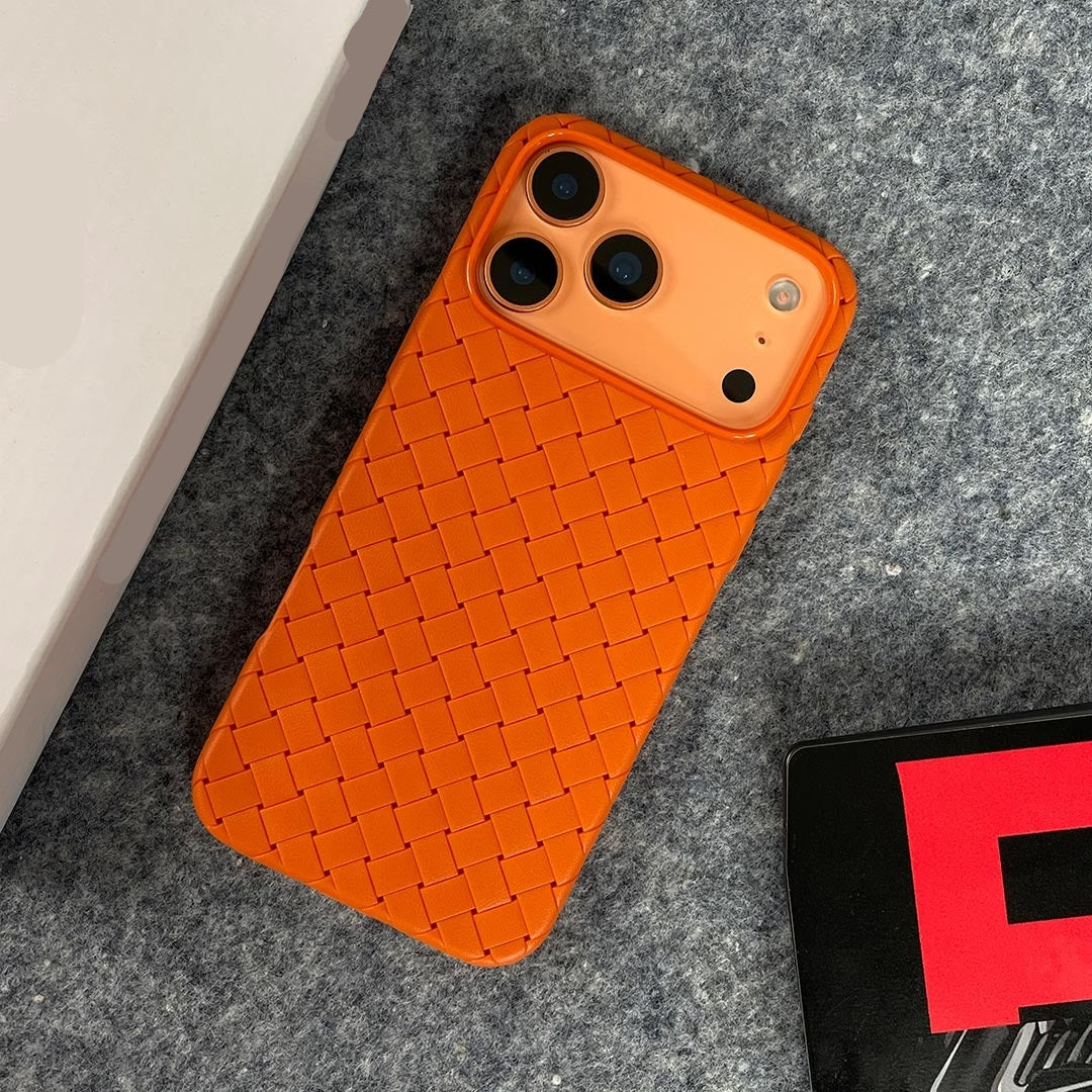 iPhone 17 Pro Max Luxury Weave Breathable Cooling Matte Soft Silicon Grid Case - Orange
