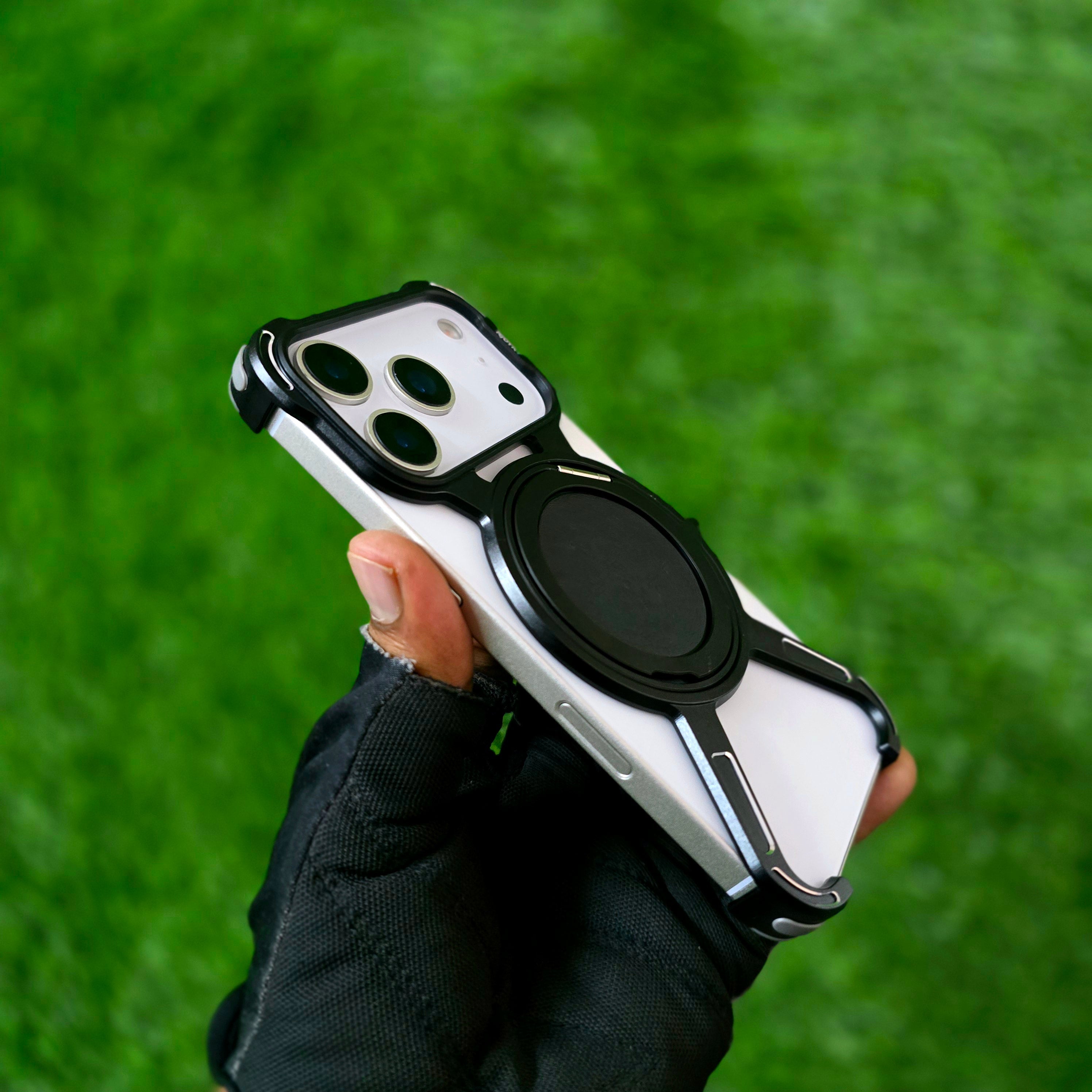 iPhone 17 Pro Max Metal X-Shape Frameless Bumper Case 360° Rotatable Stand with Magsafe - Black