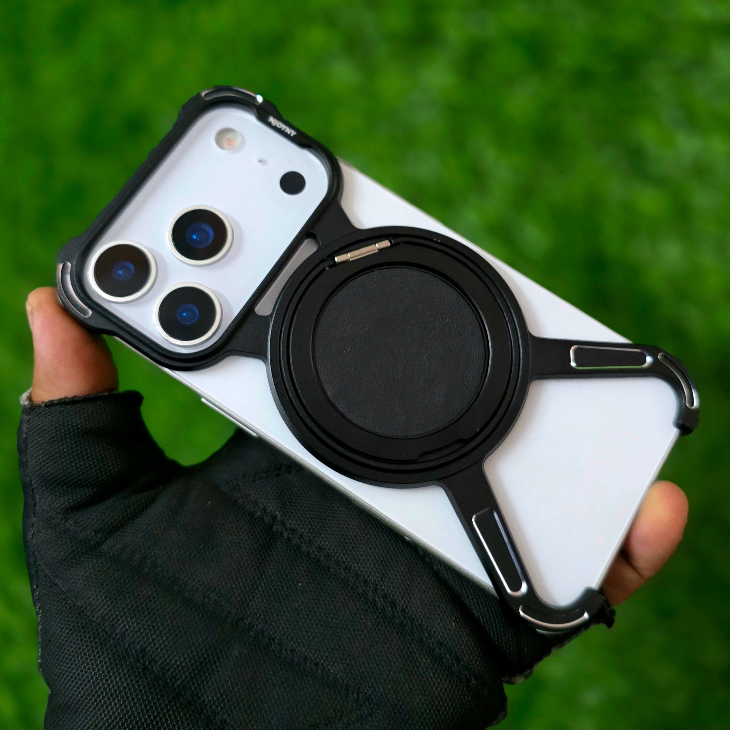 iPhone 17 Pro Metal X-Shape Frameless Bumper Case 360° Rotatable Stand with Magsafe - Black