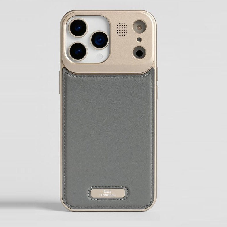 iPhone 17 Pro Metal Case, AeroFLex Aluminum + Leather Case with Aroma Perfume Cover with Magsafe - Grey