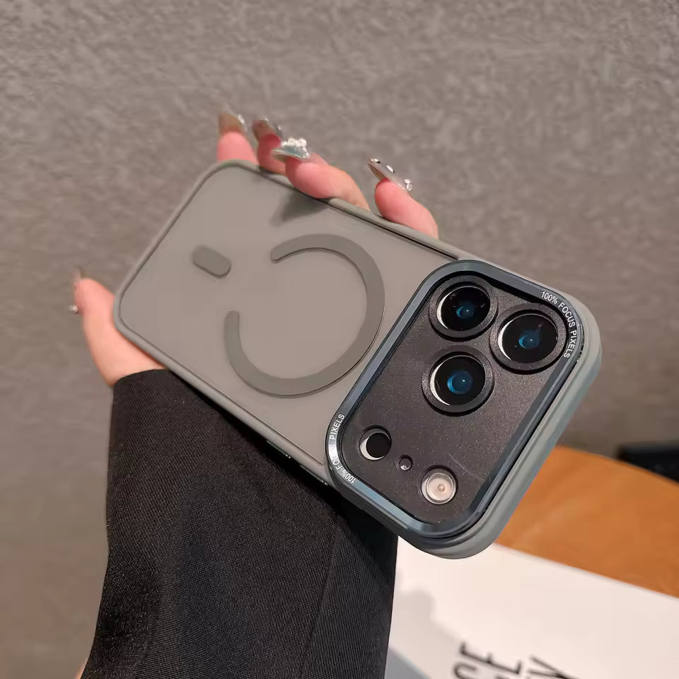 iPhone 17 Pro Semi Transparent Luxury Metal Lens Frame Cover with Magsafe - Grey