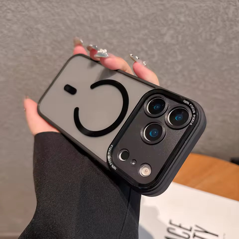 iPhone 17 Pro Semi Transparent Luxury Metal Lens Frame Cover with Magsafe - Black