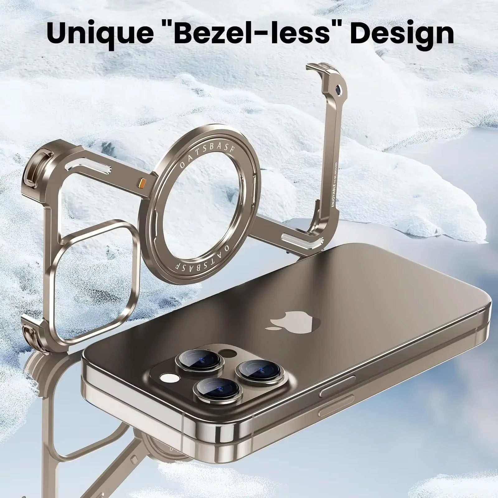 iPhone 16 Pro Framless Z Shape Metal Case with 360 Magnetic Ring & Magsafe - Desert