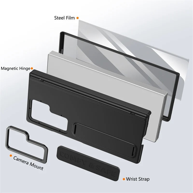 Samsung Galaxy Z Fold7 Skin Feel Hard Case with Silicon Strap, Hinge & Front Glass