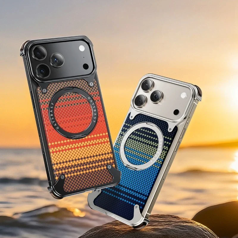 iPhone 17 Pro Max Titan Carbon Metal Frame Case with 360 Roatating Ring