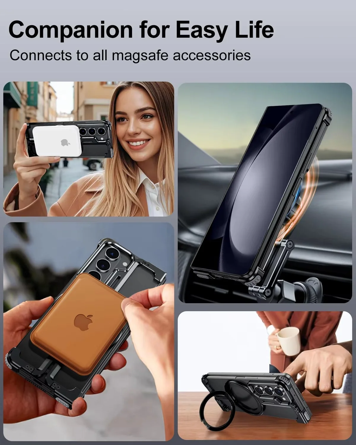 Samsung Galaxy Z Fold7 Framless T Shape Metal Bumper with Magsafe & 360° Rotation Ring