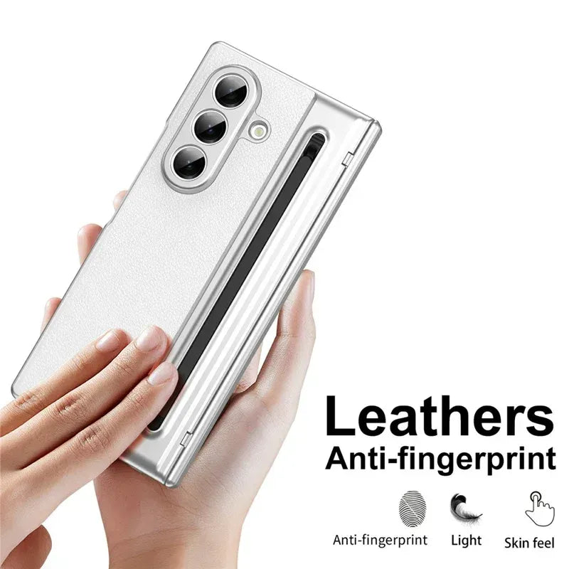 Samsung Galaxy Z Fold7 Plating Leather Case with Stylus & Glass Protection