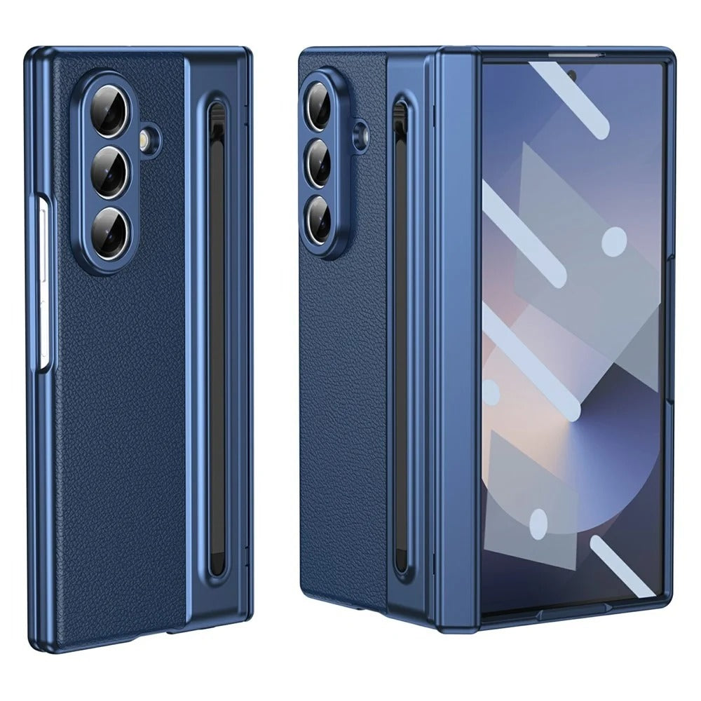 Samsung Galaxy Z Fold7 Plating Leather Case with Stylus & Glass Protection