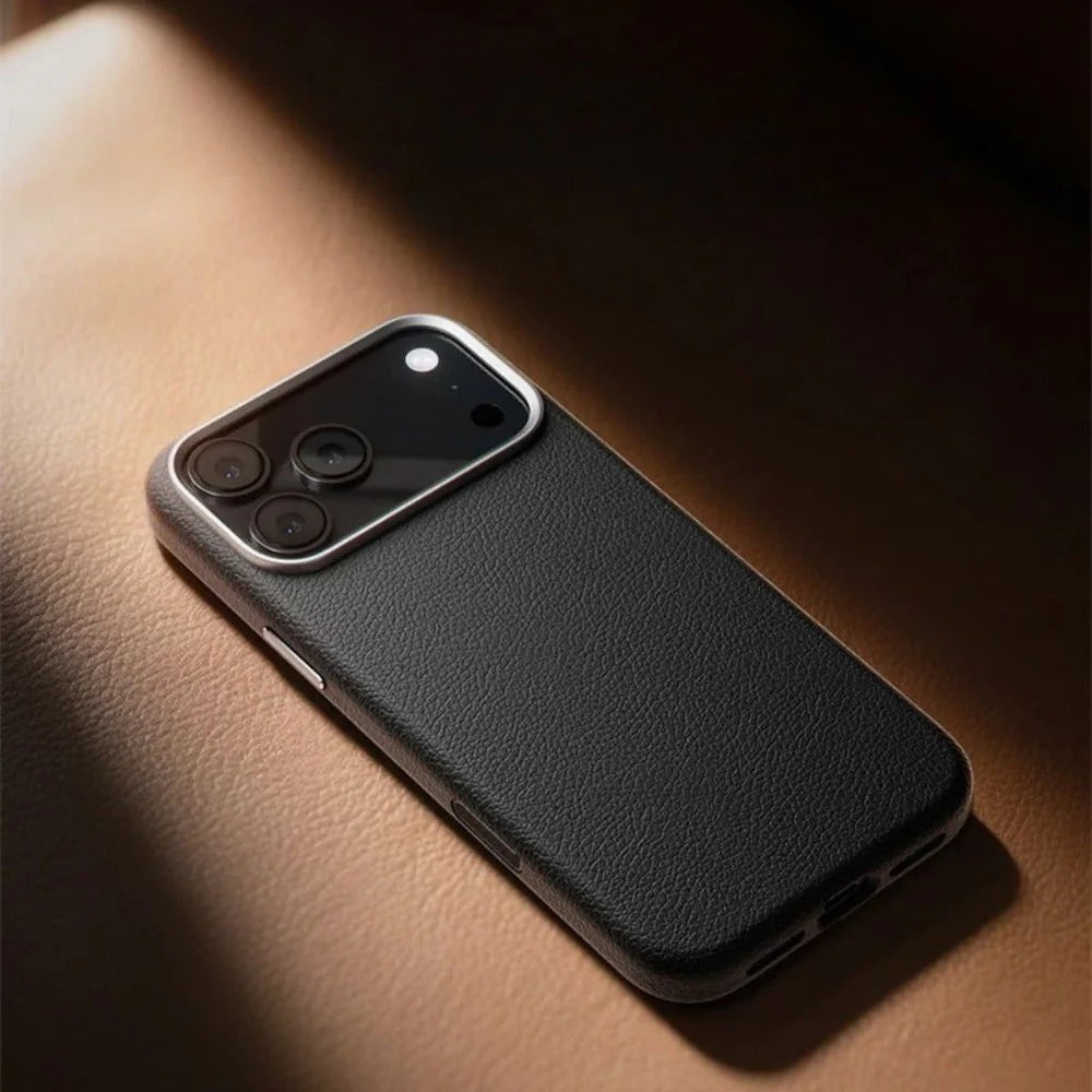 iPhone 17 Pro Business Style Leather Case with Camera Control Button - Black