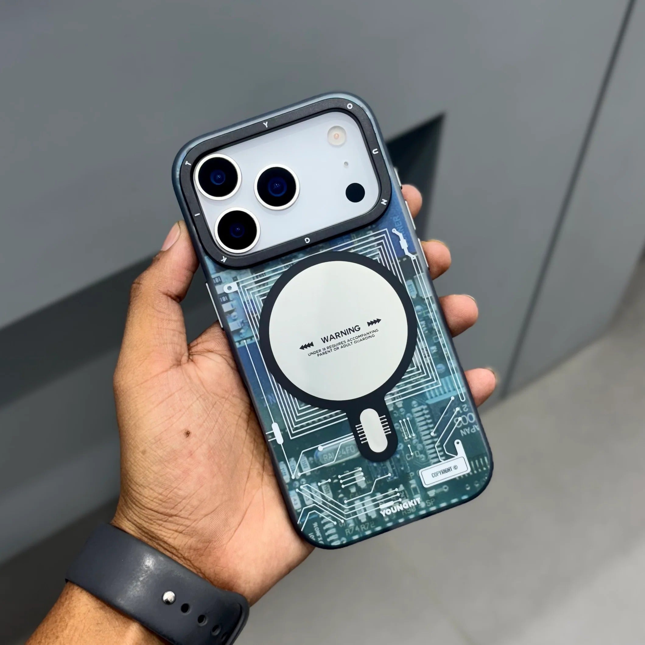 iPhone 17 Pro YOUNGKIT Case, Technology Series Matte Finish Magsafe Back Cover - Blue