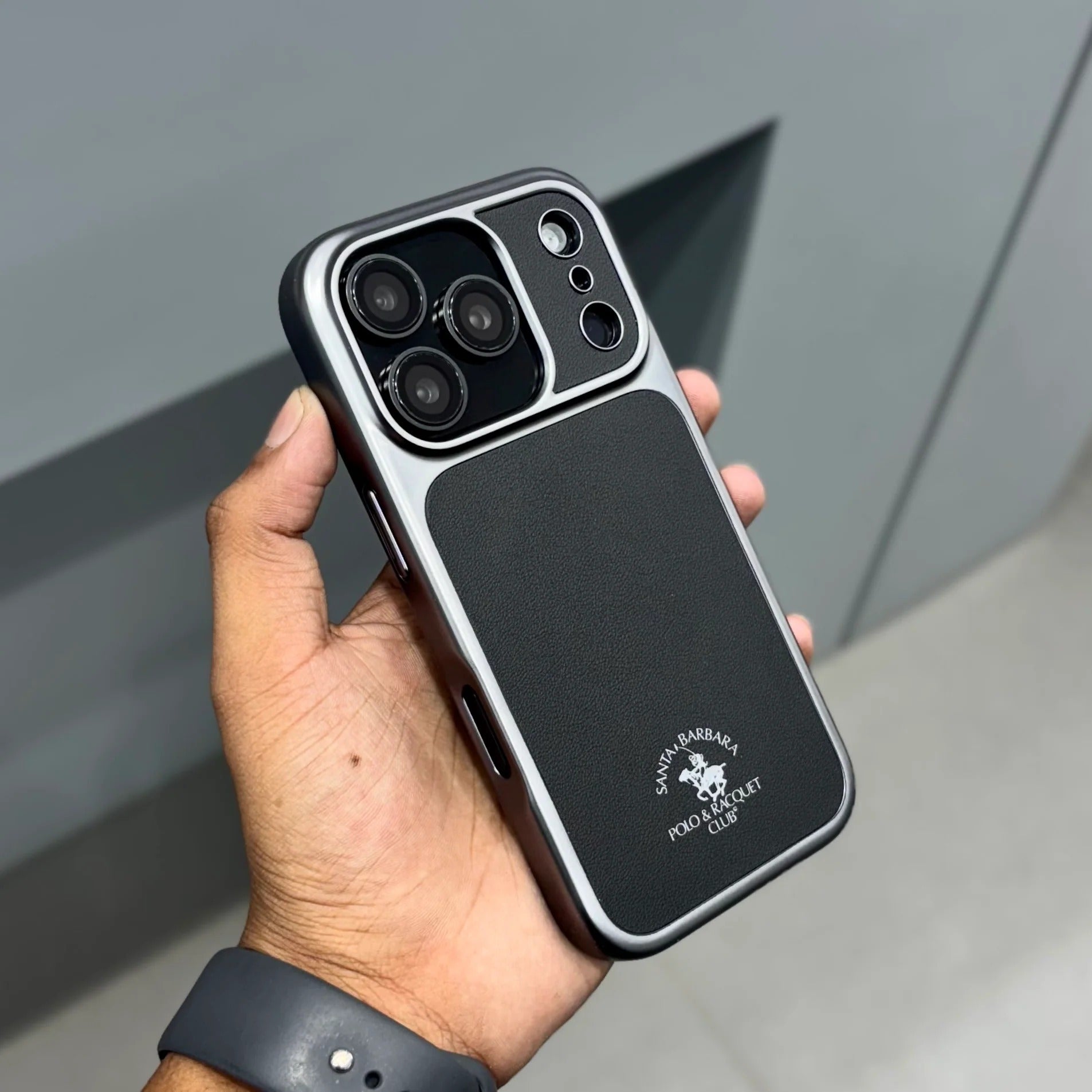 iPhone 17 Pro Leather Case, Original Santa Barbara Lucas Series Leather Back Cover - Black