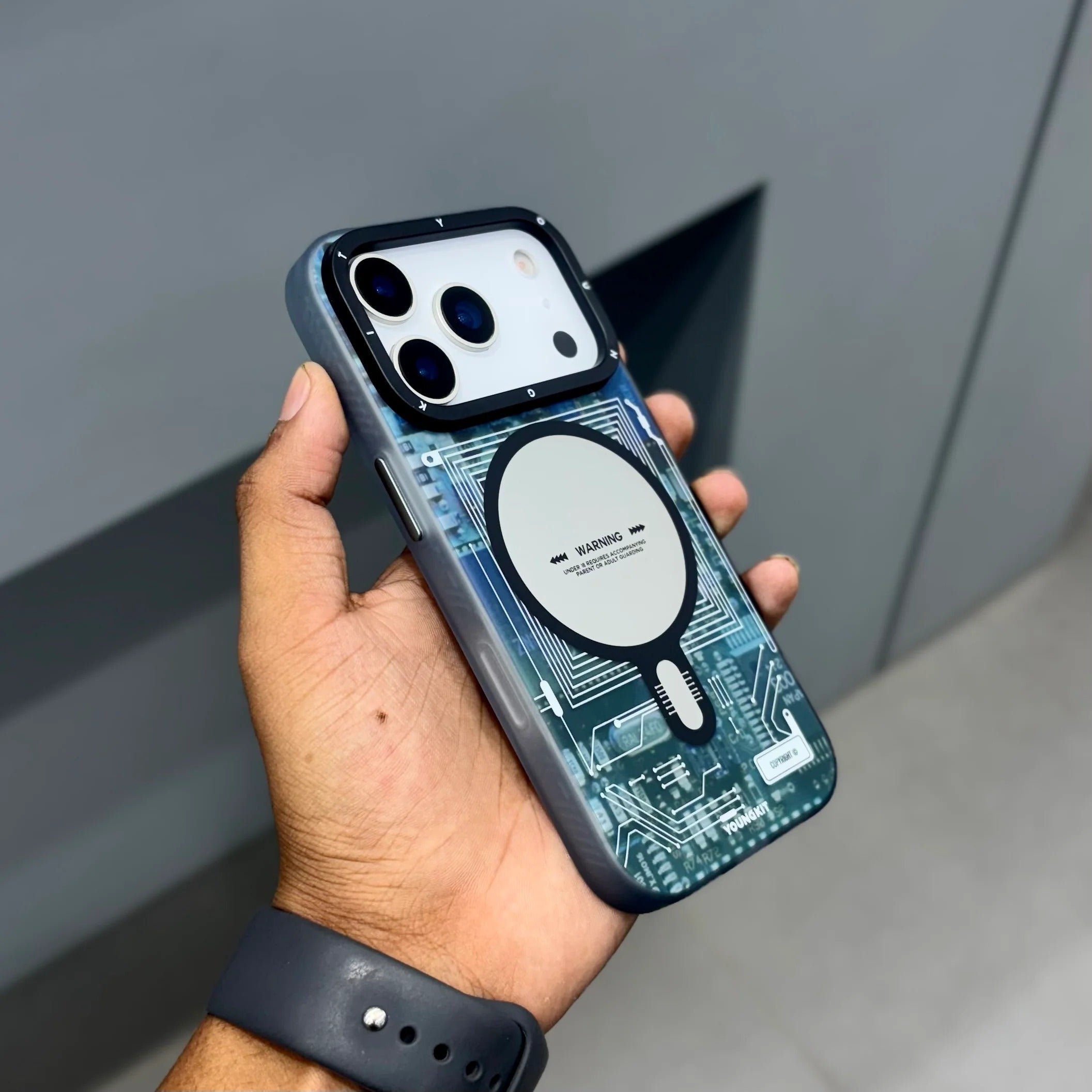 iPhone 17 Pro YOUNGKIT Case, Technology Series Matte Finish Magsafe Back Cover - Blue