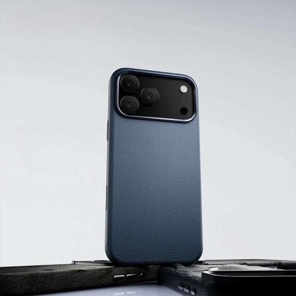 iPhone 17 Pro Business Style Leather Case with Camera Control Button - Blue