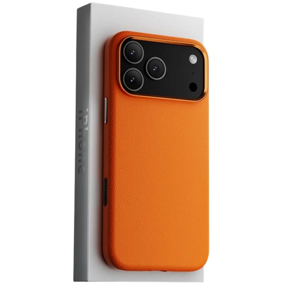 iPhone 17 Pro Business Style Leather Case with Camera Control Button - Orange