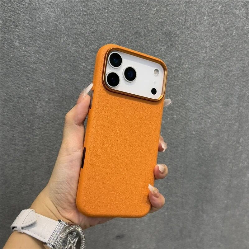 iPhone 17 Pro Max Business Style Leather Case with Camera Control Button - Orange