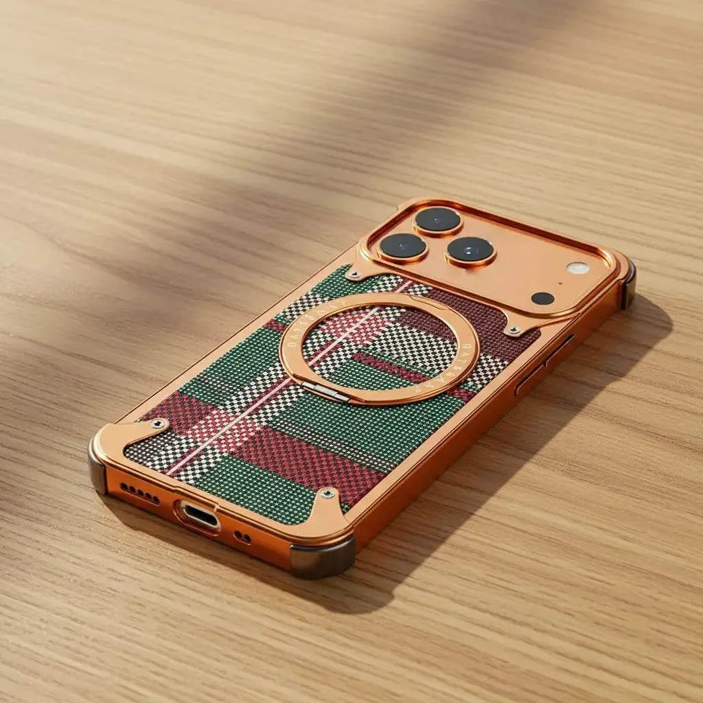 iPhone 17 Pro Titan Carbon Metal Frame Case with 360 Roatating Ring
