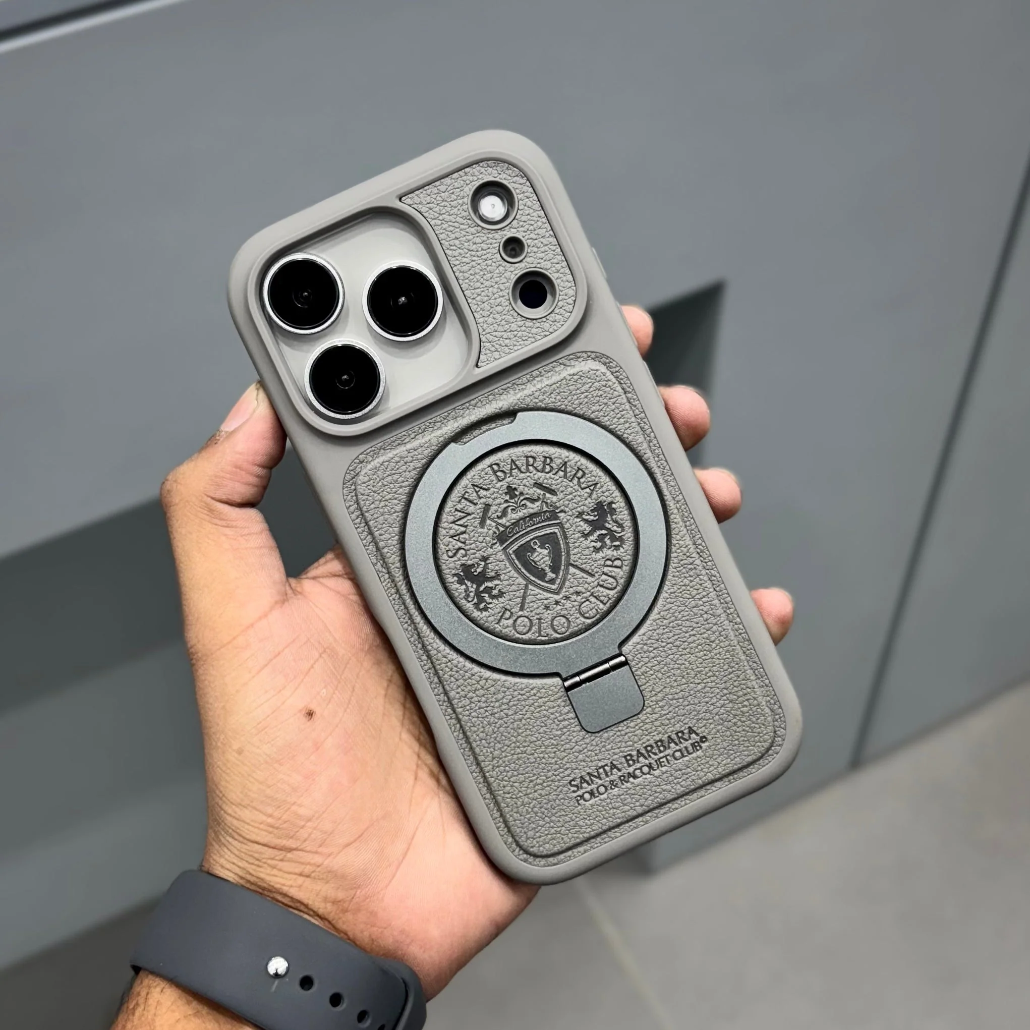 iPhone 17 Pro Max Leather Case, Original Santa Barbara Primo Series Leather Back Cover - Gray