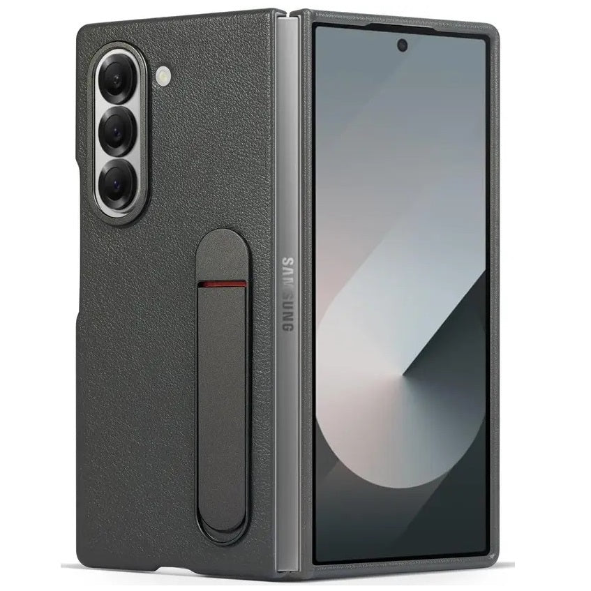 Samsung Galaxy Z Fold 6 Leather Protective Shell Case with Kickstand - Gray