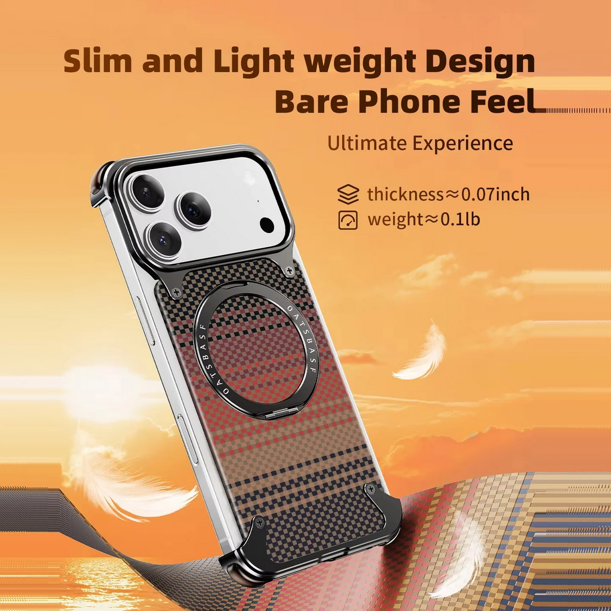 iPhone 17 Pro Max Titan Carbon Metal Frame Case with 360 Roatating Ring