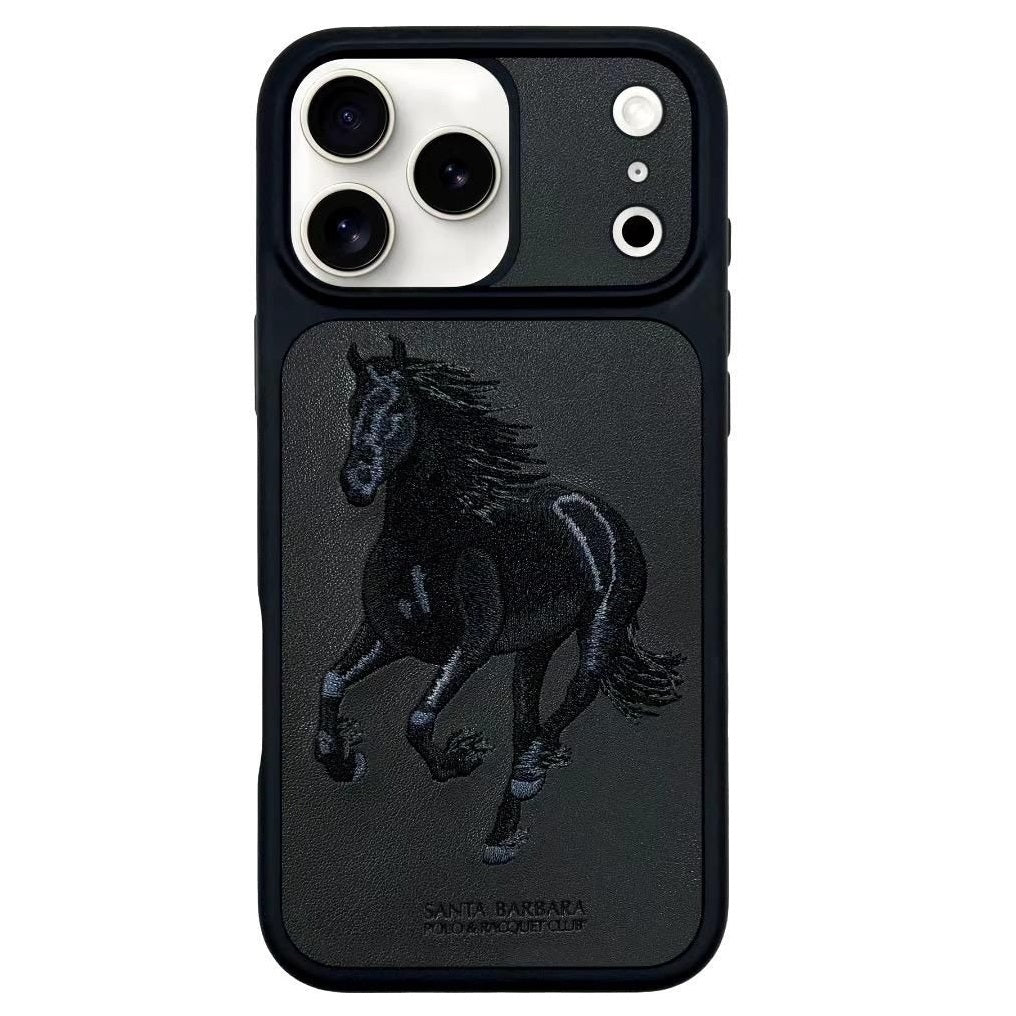 iPhone 17 Pro Leather Case, Original Santa Barbara Boris Series Leather Back Cover - Black