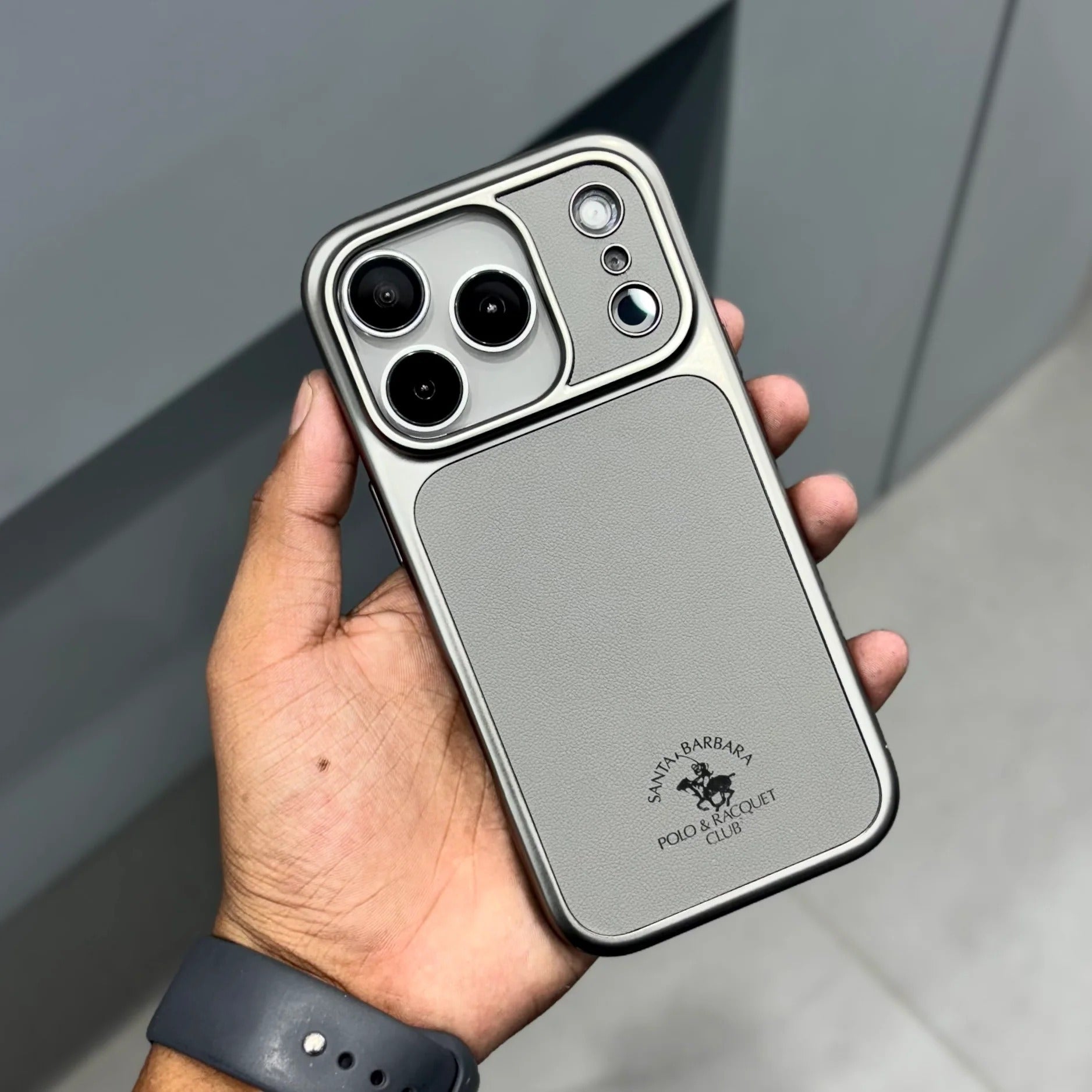 iPhone 17 Pro Leather Case, Original Santa Barbara Lucas Series Leather Back Cover - Gray