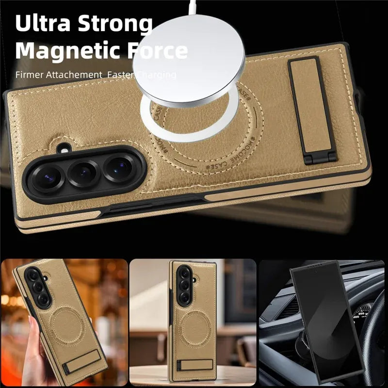Samsung Galaxy Z Fold 6 Leather Case with MagSafe & Kickstand