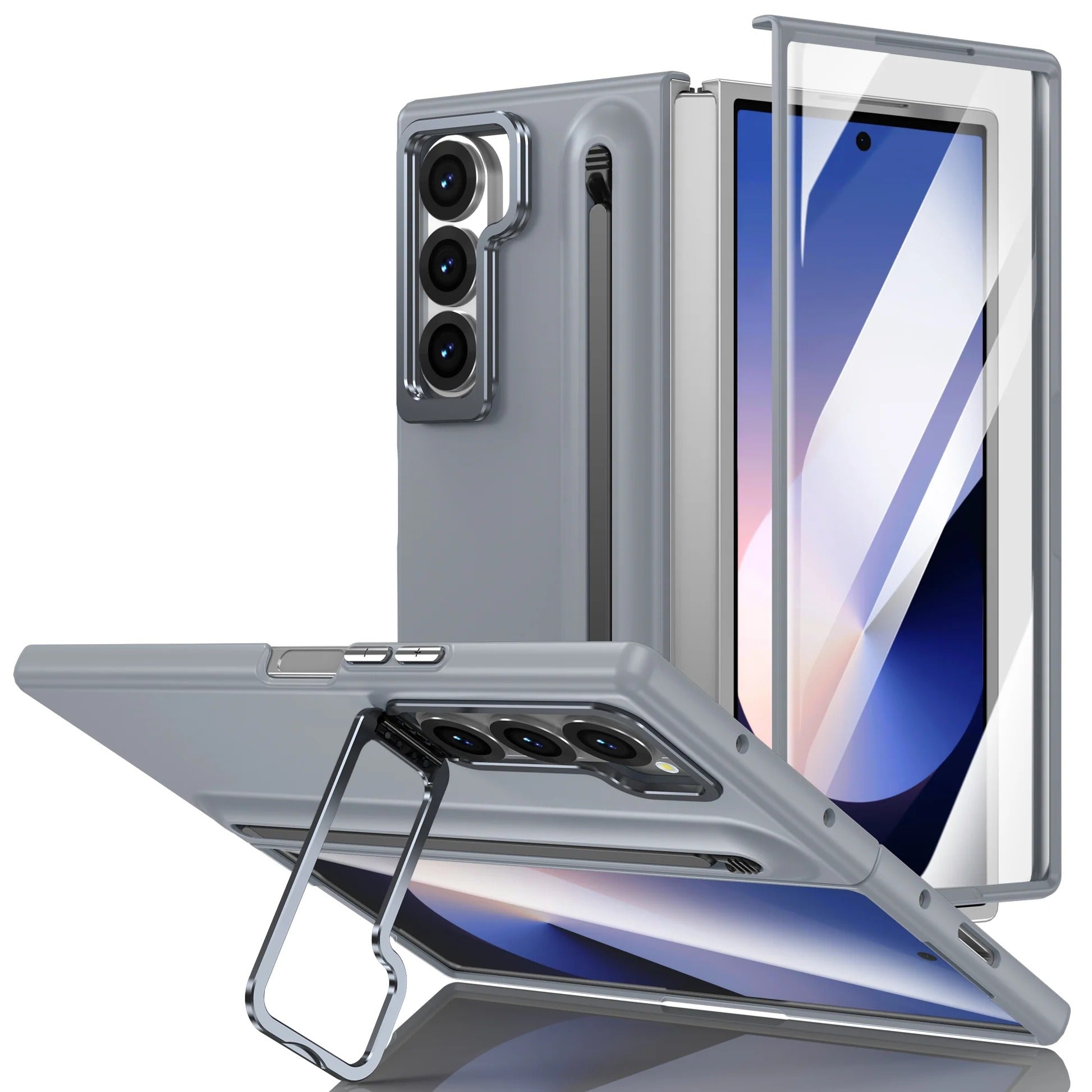 Samsung Galaxy Z Fold7 Skin Feel Case with Metal Stand, S Pen & Front Glass