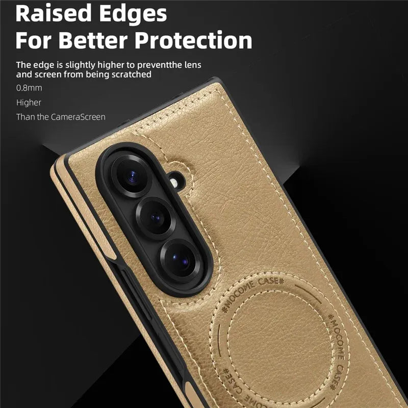 Samsung Galaxy Z Fold 6 Leather Case with MagSafe & Kickstand