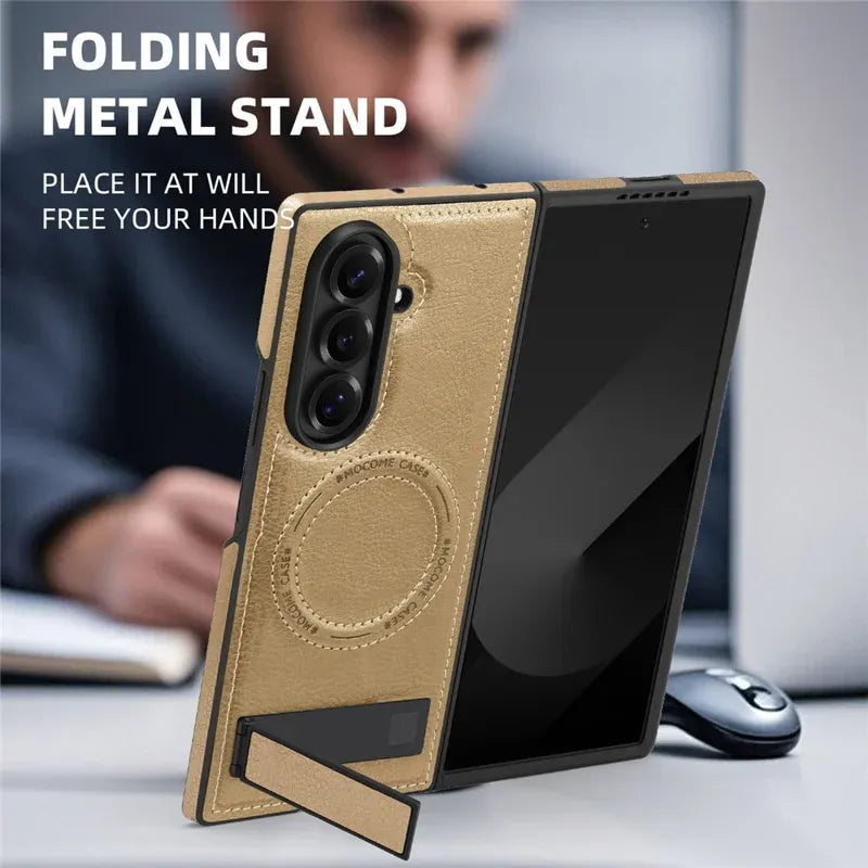 Samsung Galaxy Z Fold 6 Leather Case with MagSafe & Kickstand