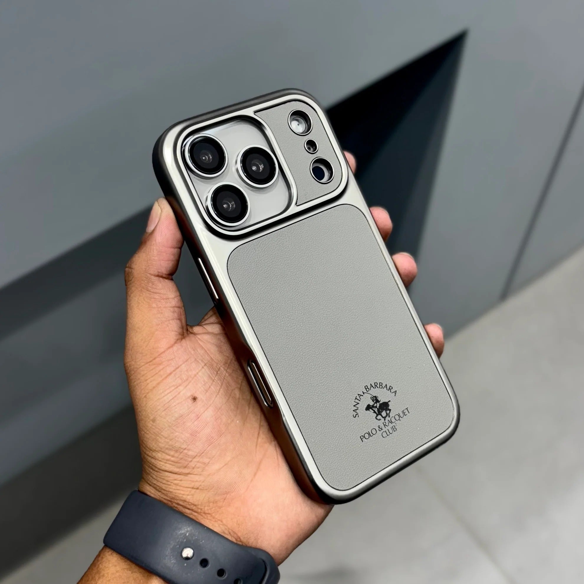 iPhone 17 Pro Leather Case, Original Santa Barbara Lucas Series Leather Back Cover - Gray