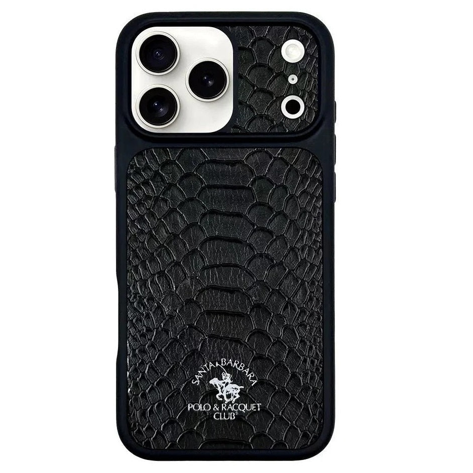 iPhone 17 Pro Leather Case, Original Santa Barbara Polo Club Knight Series Back Cover - Black